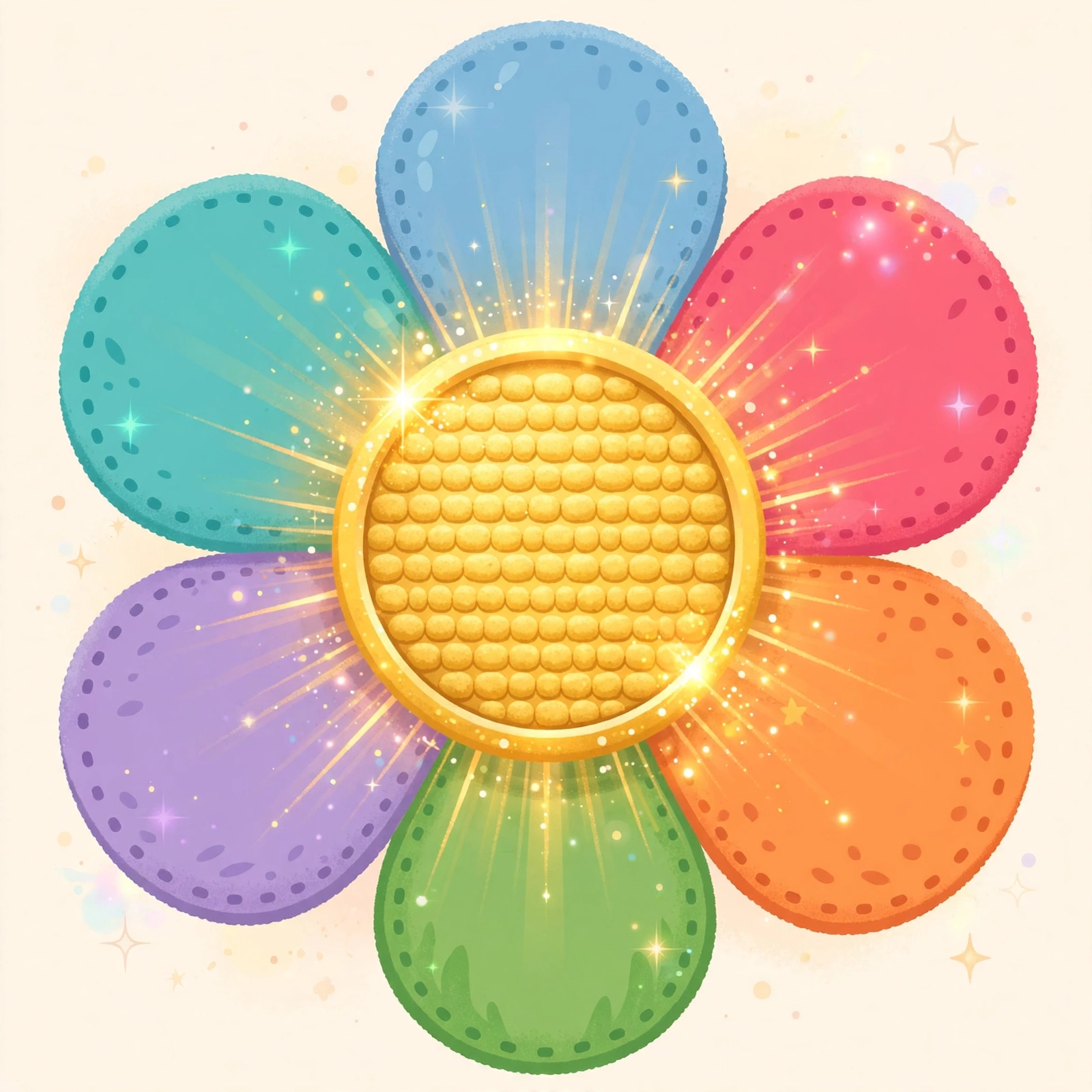 Close-up of a flower board with a shining golden center letter