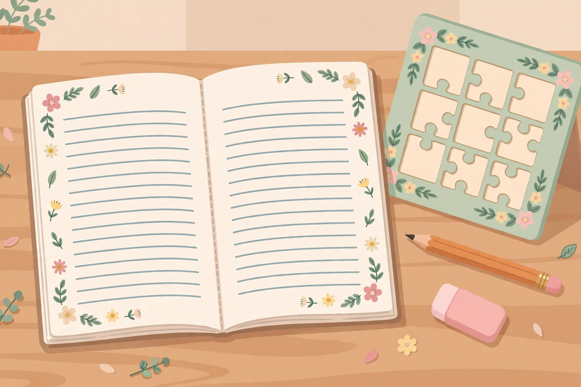 Notebook practice log tracking word puzzle scores