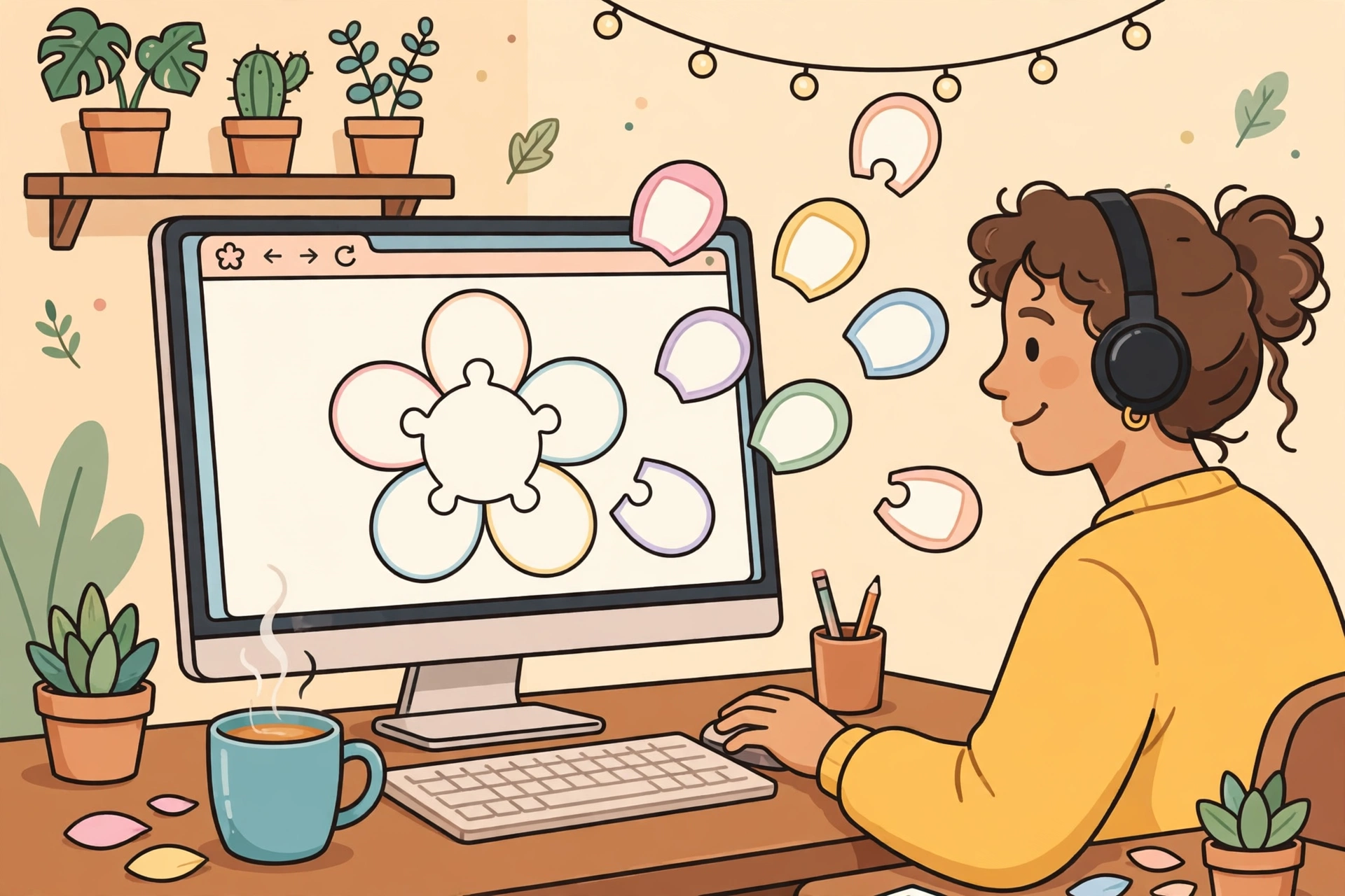 Playing a flower letter puzzle game in a web browser