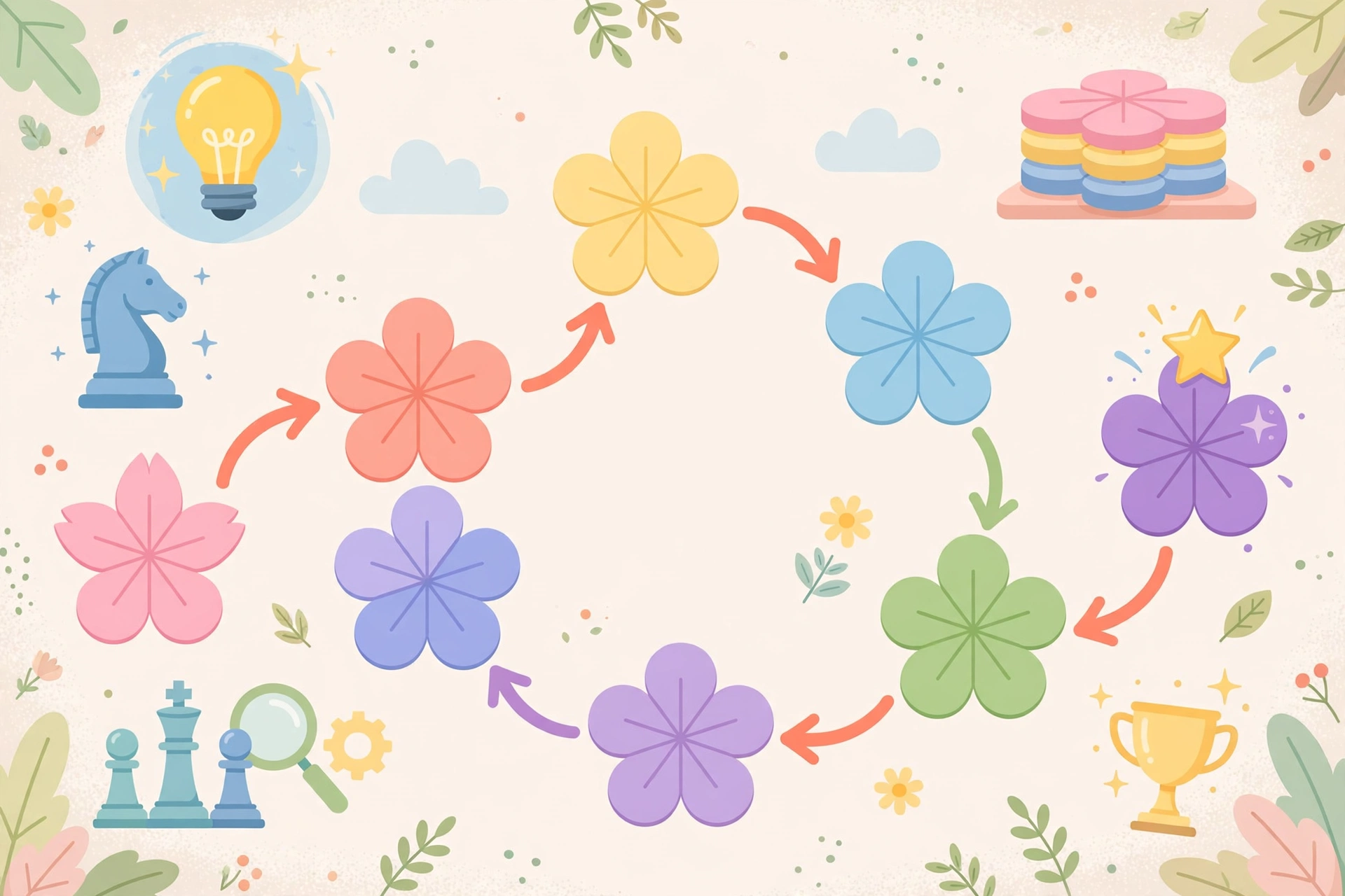 Planning a high score strategy on a flower letter puzzle board