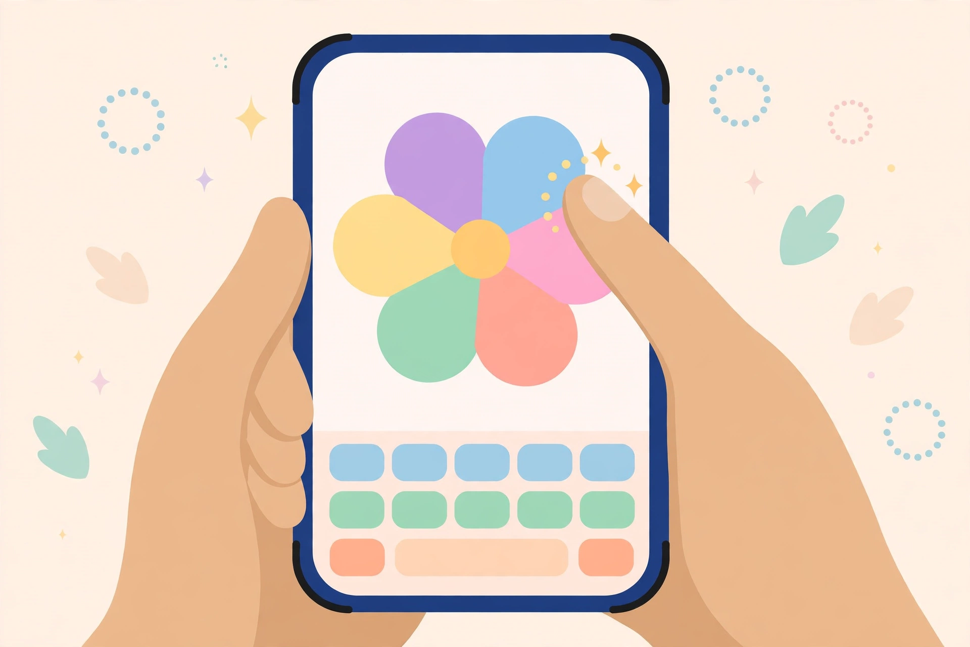 Tapping letter petals on a touchscreen word game