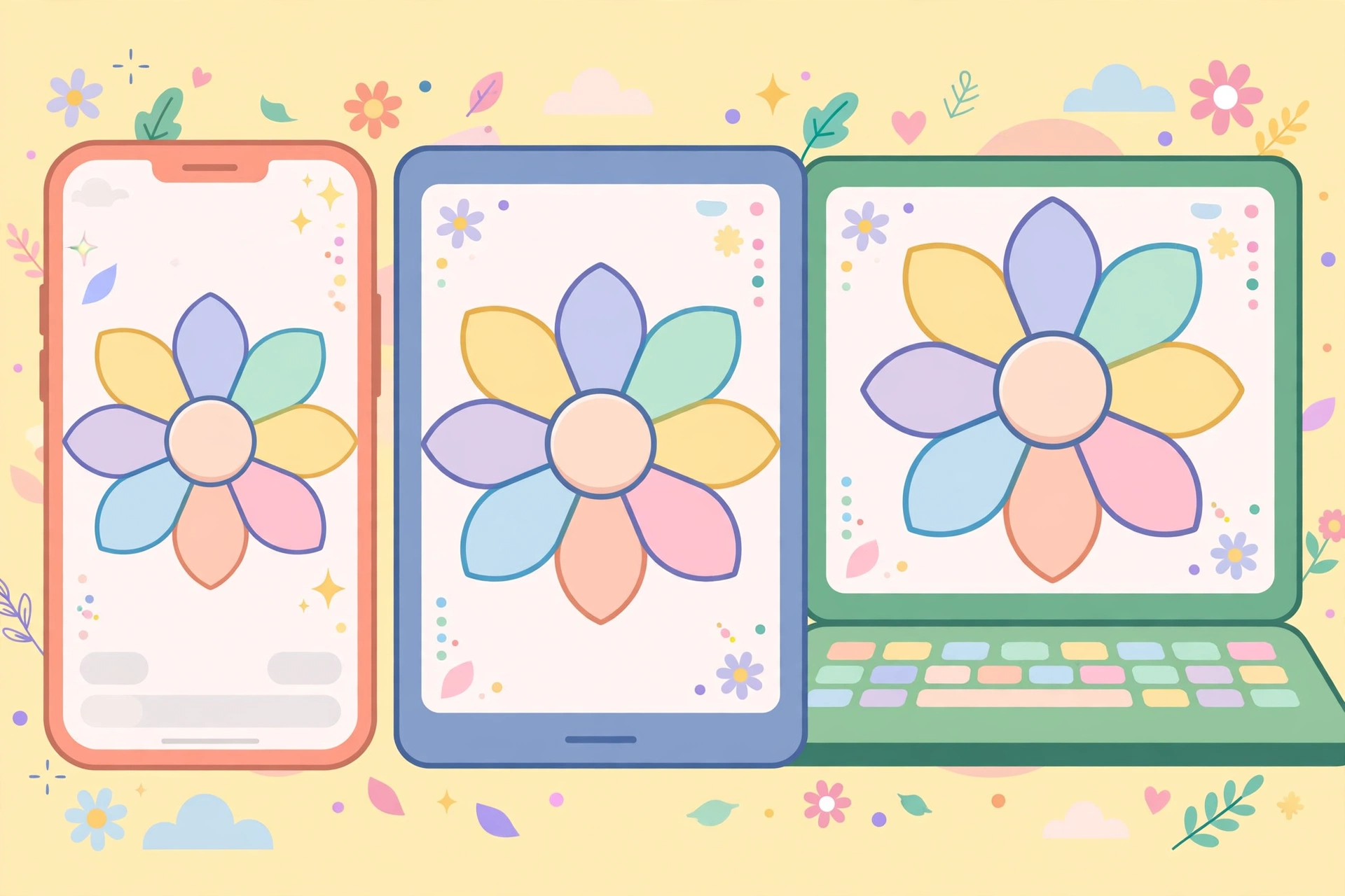 Flower letter puzzle game on phone, tablet and laptop