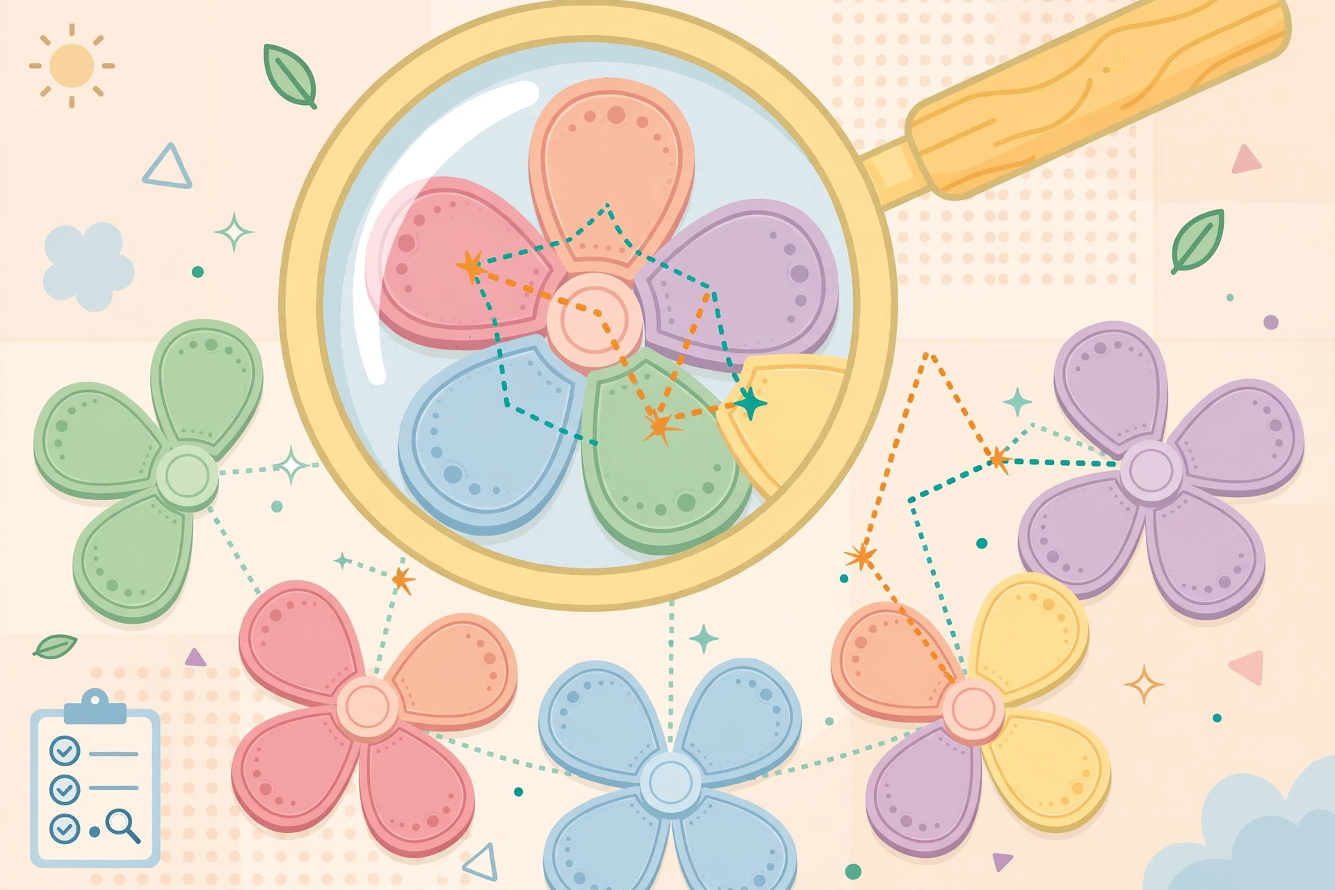 Spotting letter patterns in a flower word puzzle