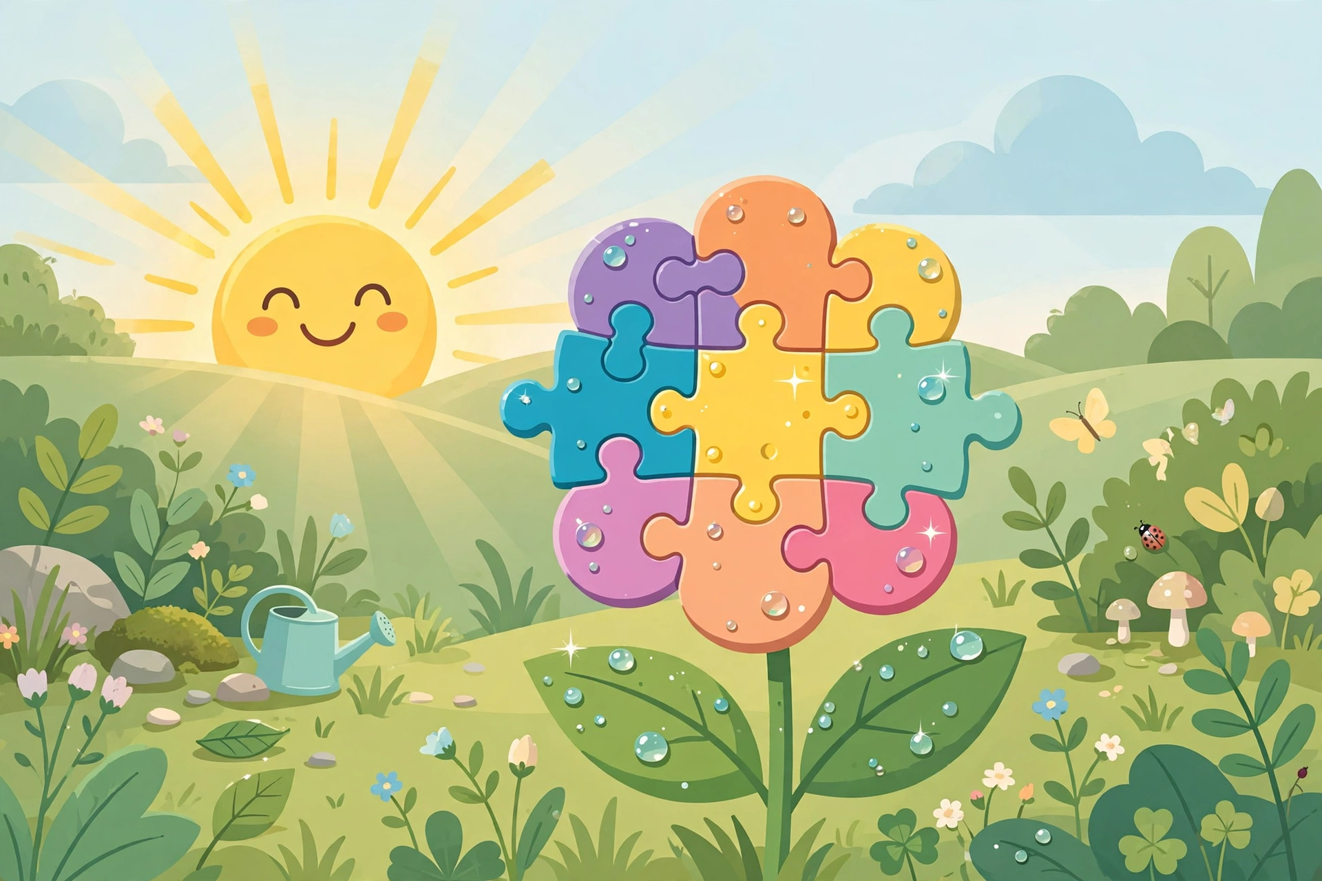 A fresh puzzle flower blooming under the morning sun