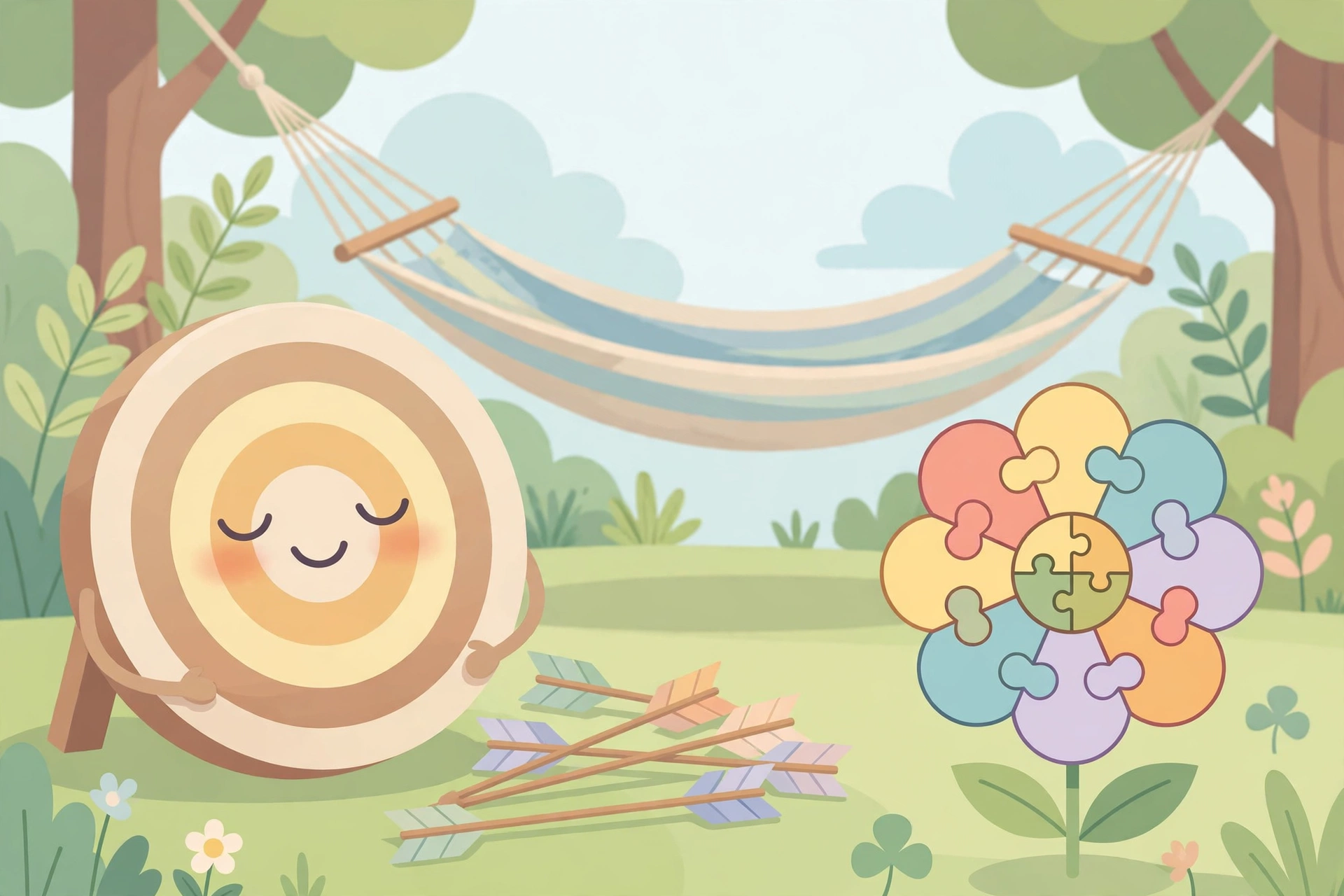 Relaxed practice mode with a target and a puzzle flower