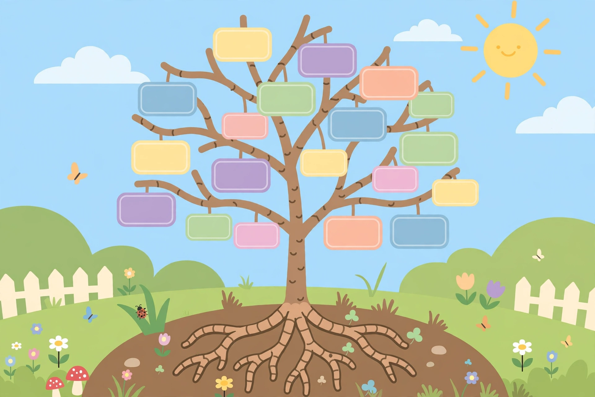 Building candidate words from roots and branches