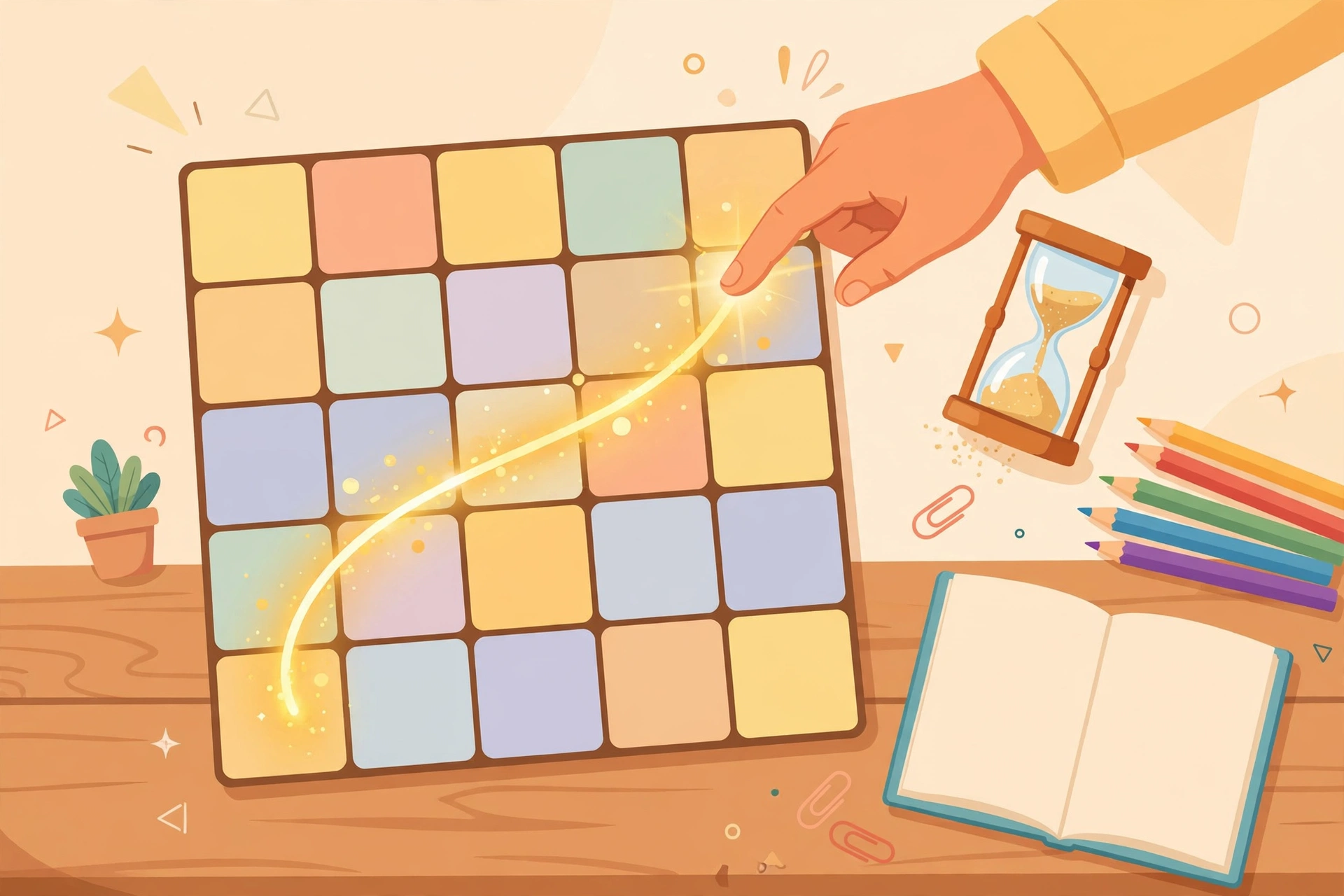 Letter grid word puzzle on a table