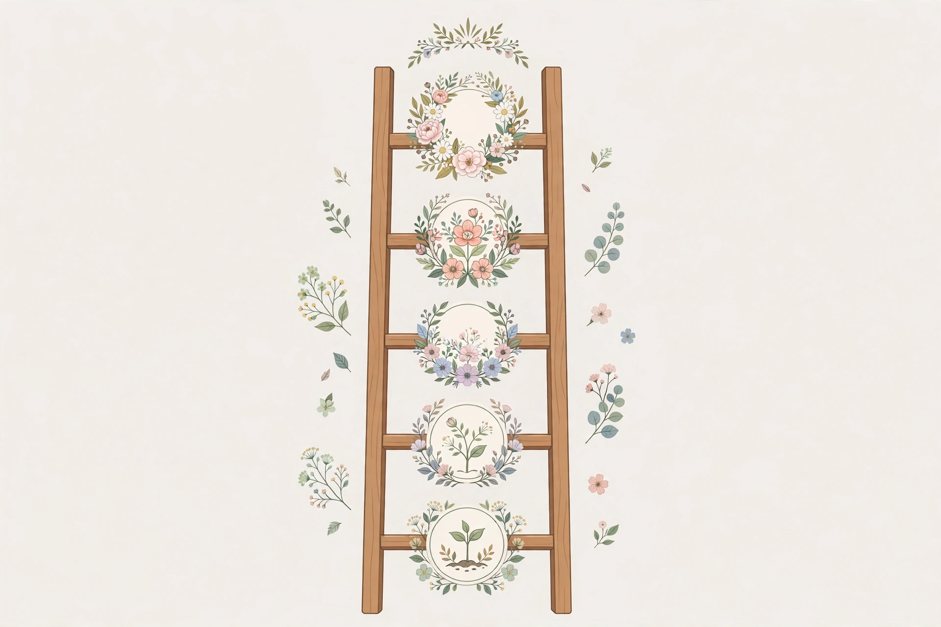 Ladder of achievement badges with a flower theme