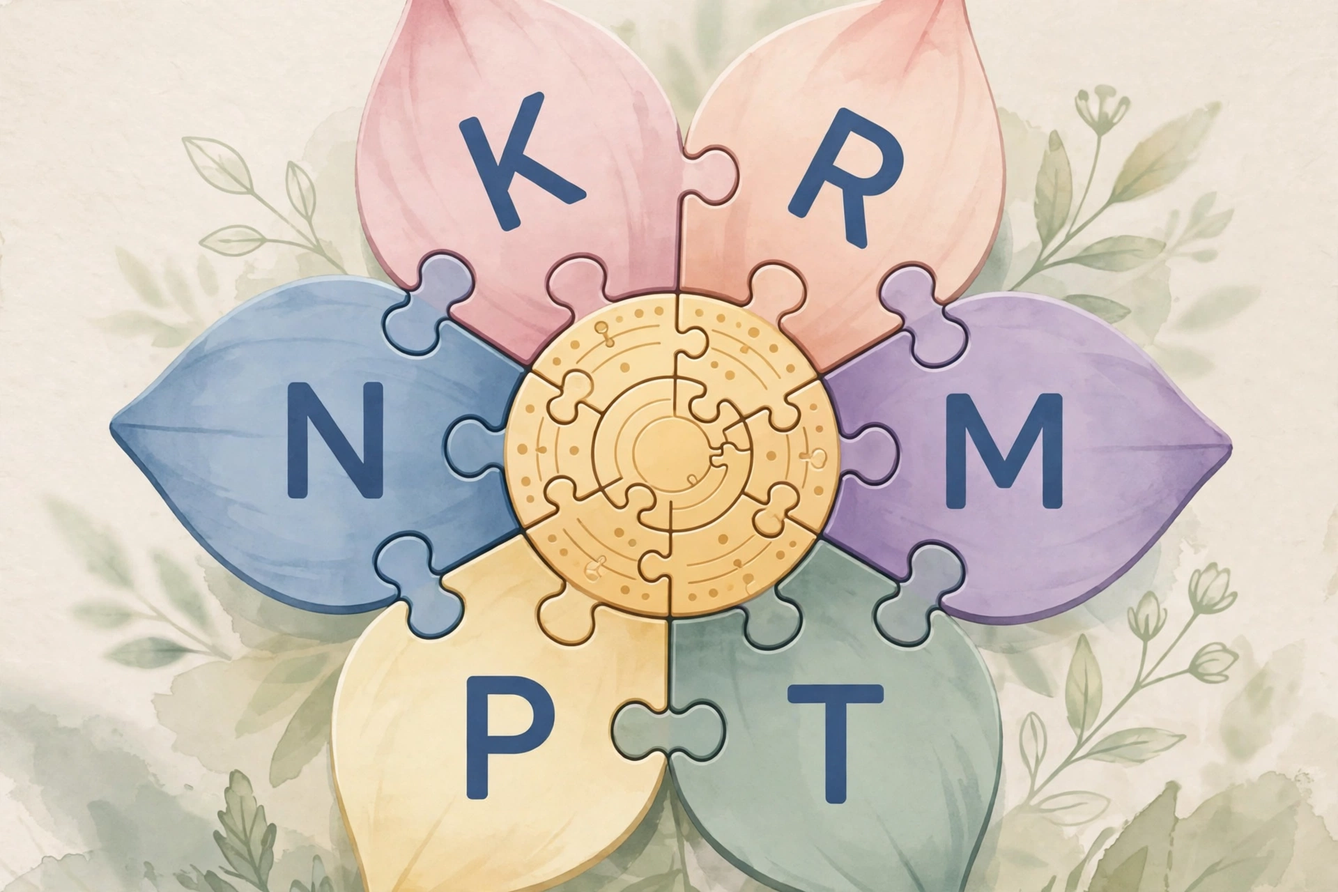 Flower petals with single letters forming a word puzzle