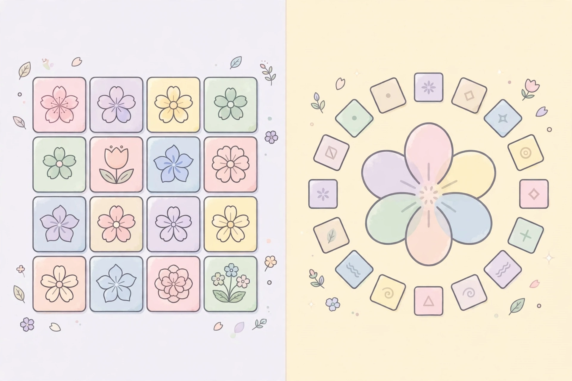 Zen Blossom game compared with the Blossom word game side by side